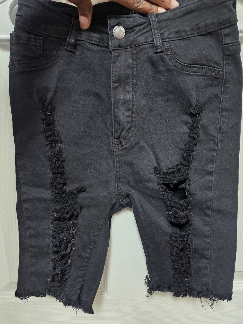 Fashion Nova Black Distressed Bermuda Shorts